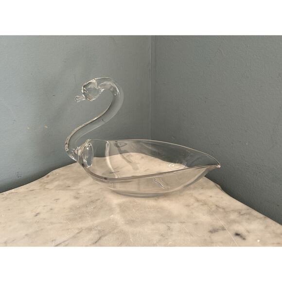 Vintage Swan Tiffin Duncan Miller 1950s Clear Glass Soap Dish Candy Bowl Beach - Picture 8 of 16